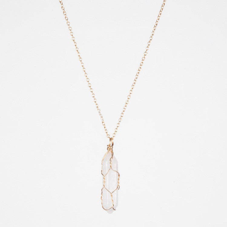 Natural Crystal Raw Stone Healing Necklace in Solid Copper: Silver, Amethyst