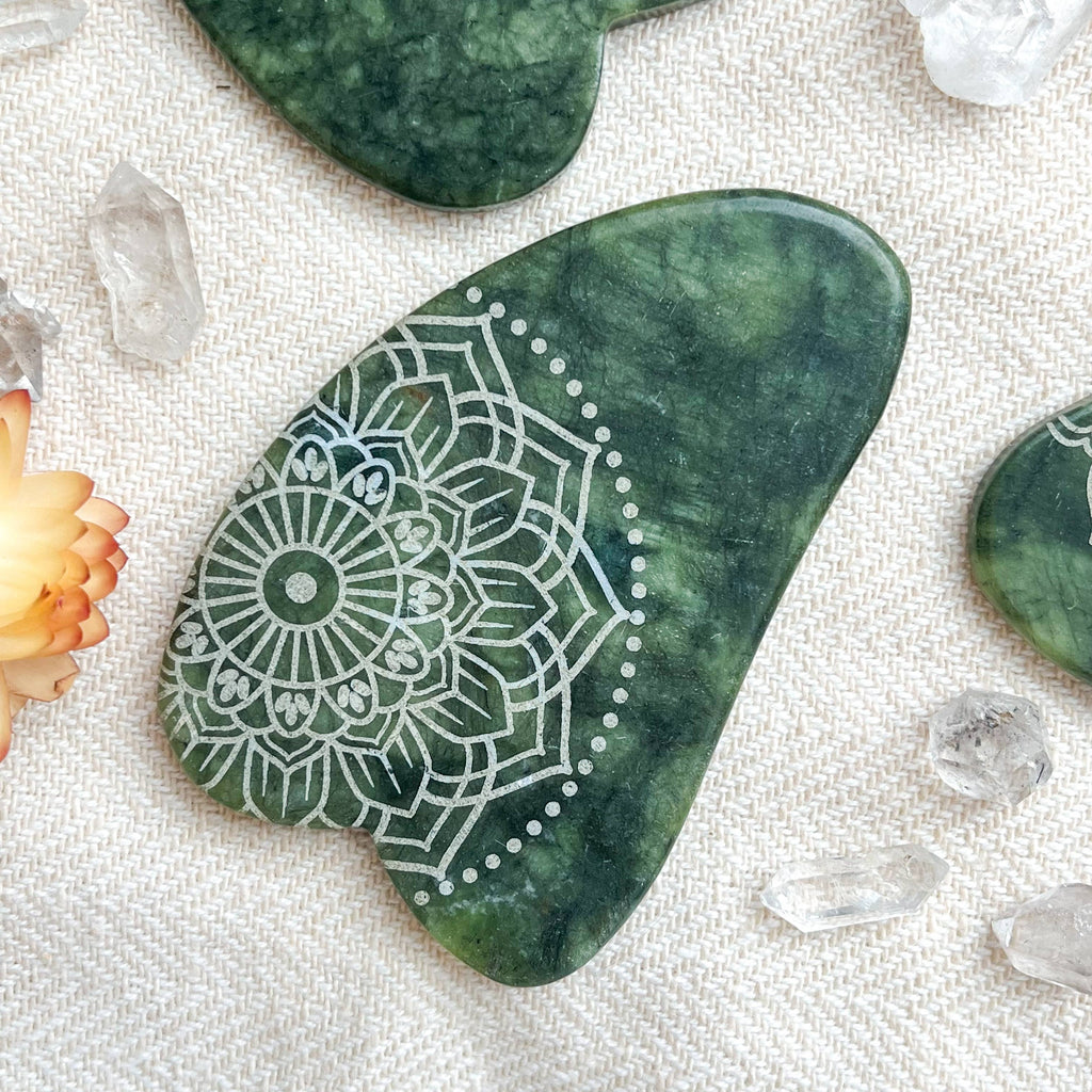 Jade Opalite Obsidian Gua Sha Stone Facial Massager Spa Gift: Mandala, Obsidian