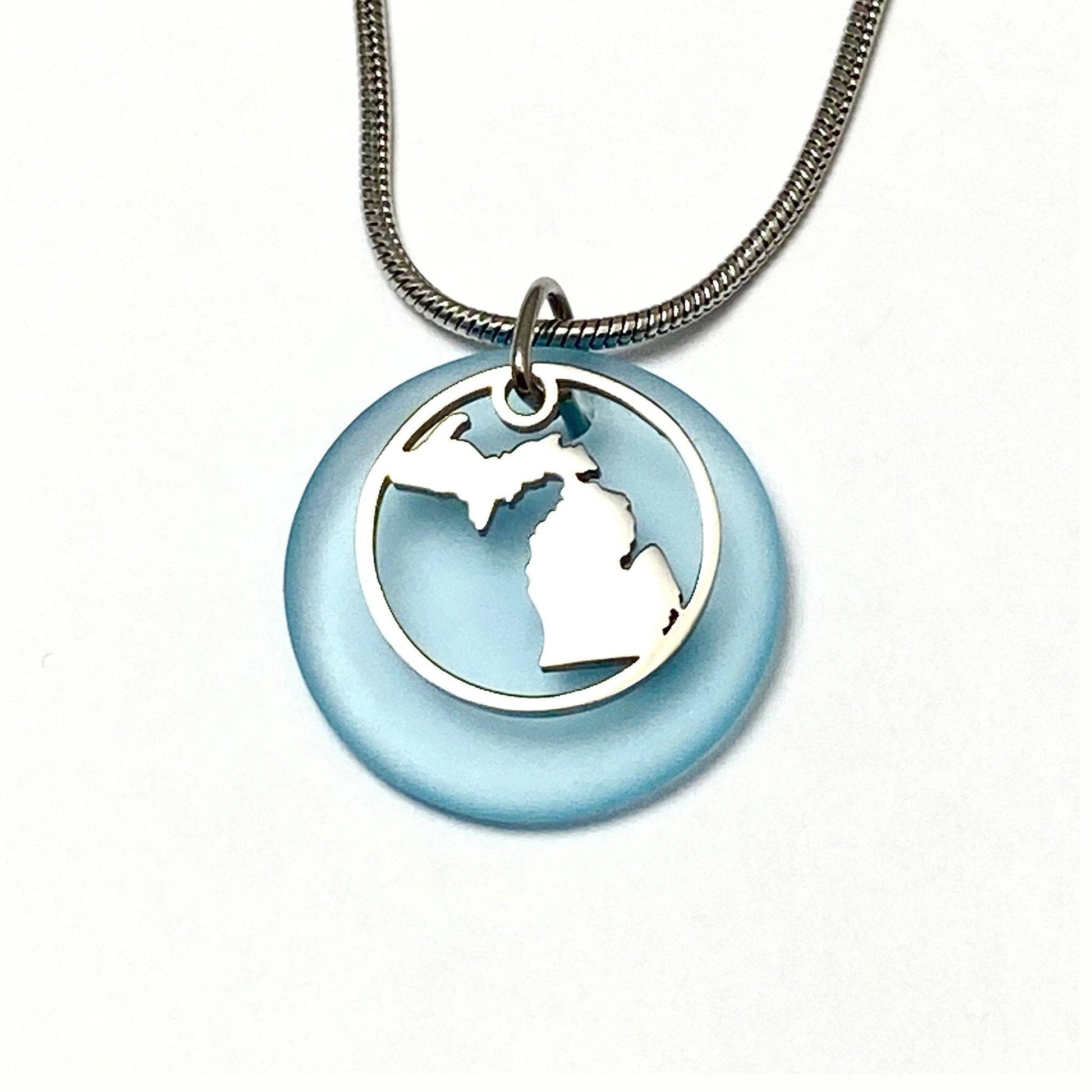Michigan Beach Glass Pendant: Superior Blue
