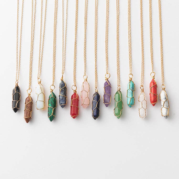Natural Crystal Raw Stone Healing Necklace in Solid Copper: Silver, Amethyst