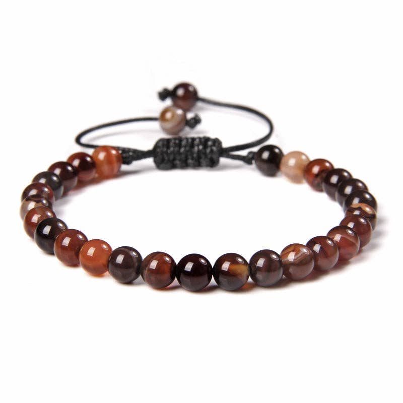 6mm Natural Stone Hand Woven Stretch Bracelets: White fire agate, 6mm (stretchable)