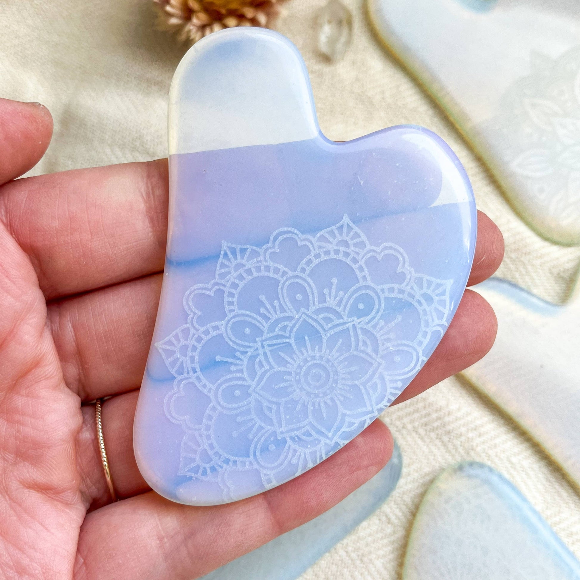 Jade Opalite Obsidian Gua Sha Stone Facial Massager Spa Gift: Henna, Obsidian
