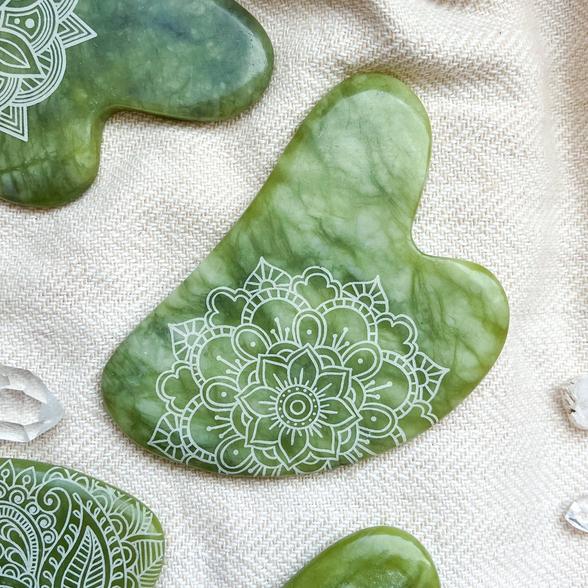 Jade Opalite Obsidian Gua Sha Stone Facial Massager Spa Gift: Henna, Dark Green Jade