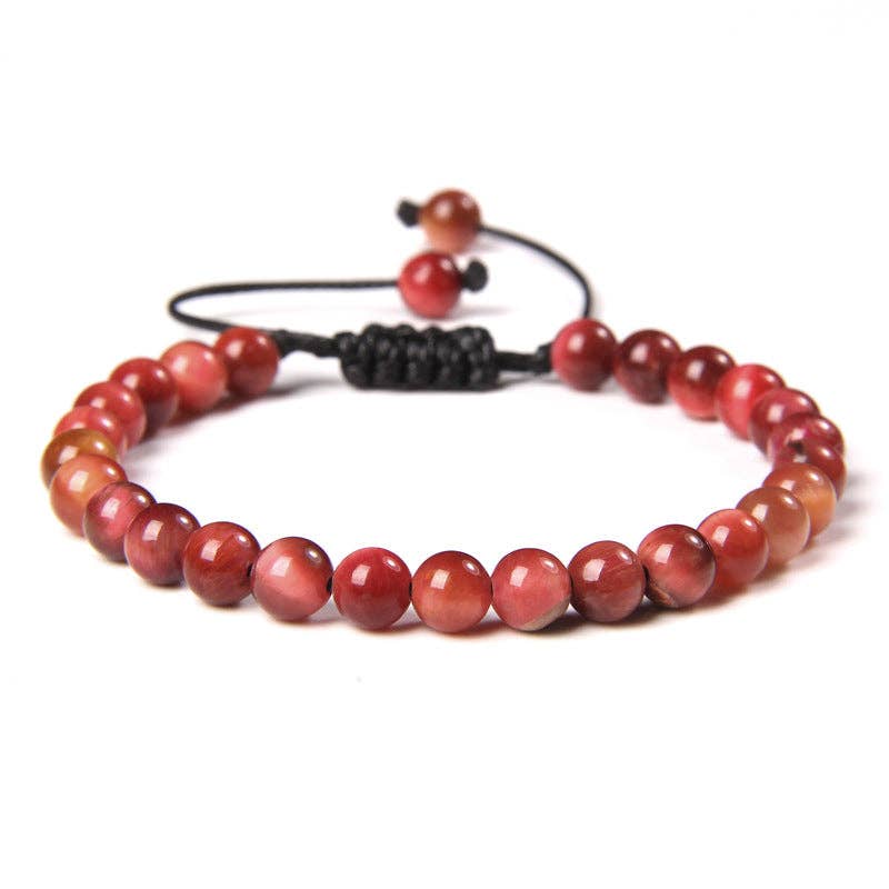 6mm Natural Stone Hand Woven Stretch Bracelets: White fire agate, 6mm (stretchable)