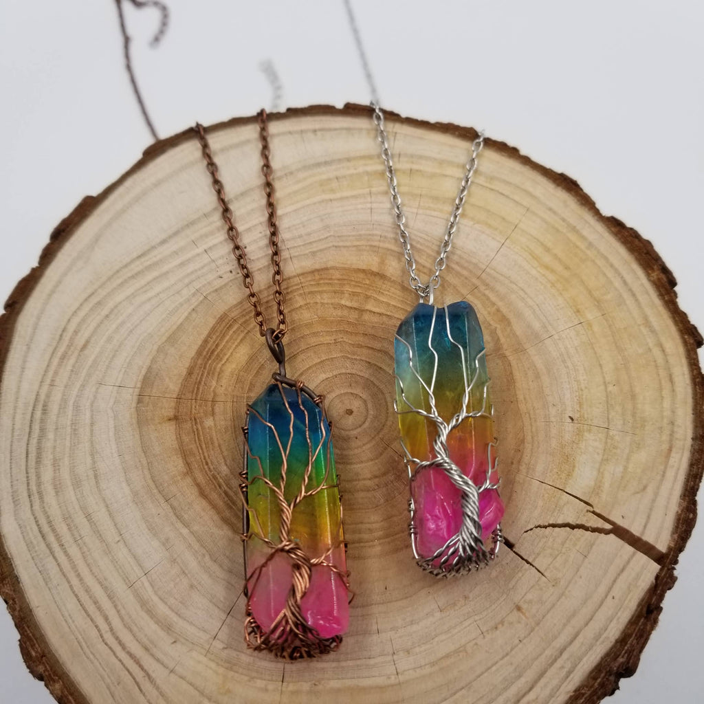 Wired Rainbow Crystal Necklace: Silvery