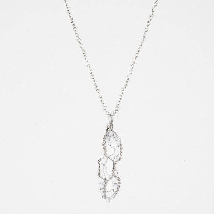 Natural Crystal Raw Stone Healing Necklace in Solid Copper: Silver, Amethyst