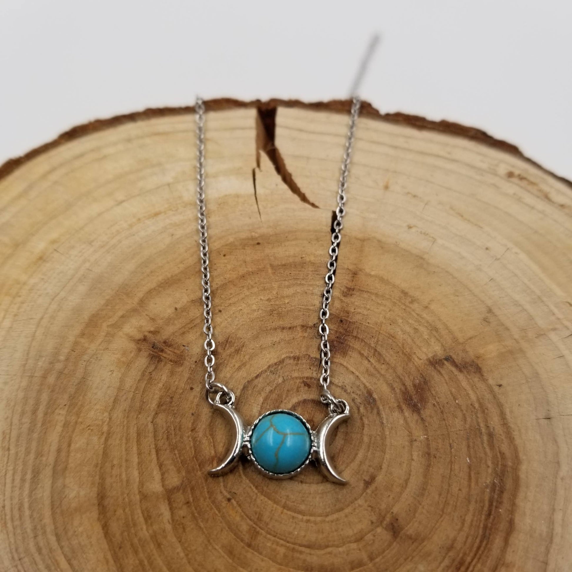 Natural Stone Double Moon Guardian Stone Necklace: Black