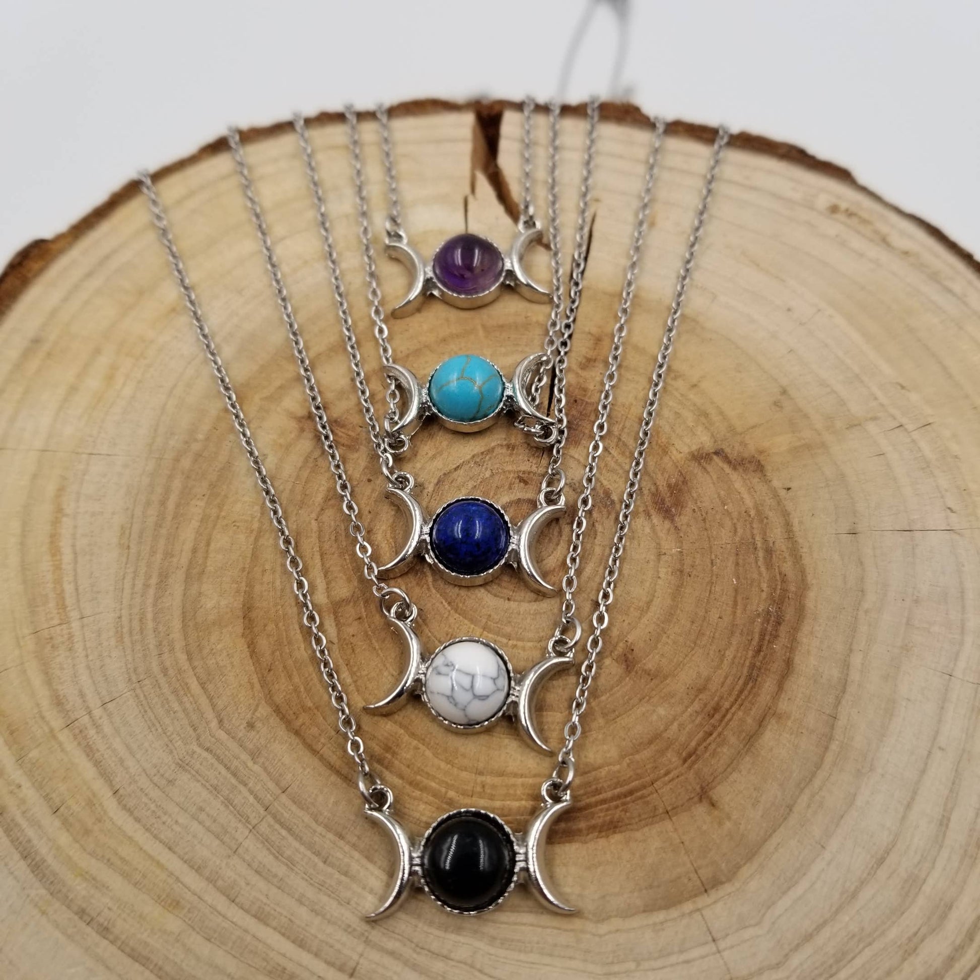 Natural Stone Double Moon Guardian Stone Necklace: White
