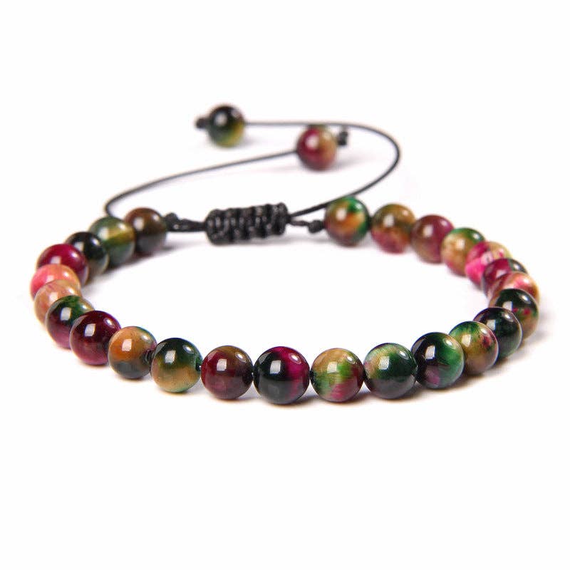 6mm Natural Stone Hand Woven Stretch Bracelets: White fire agate, 6mm (stretchable)