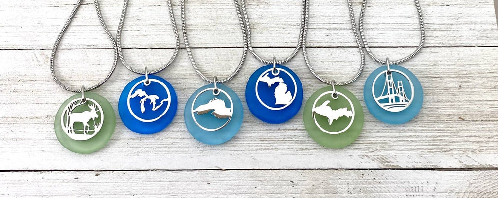 Michigan Beach Glass Pendant: Superior Blue
