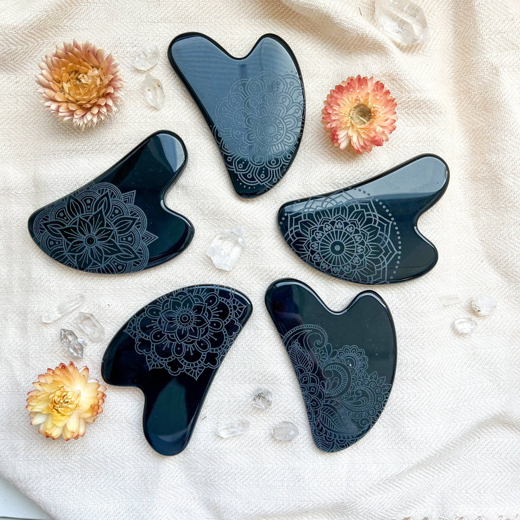 Jade Opalite Obsidian Gua Sha Stone Facial Massager Spa Gift: Henna, Obsidian