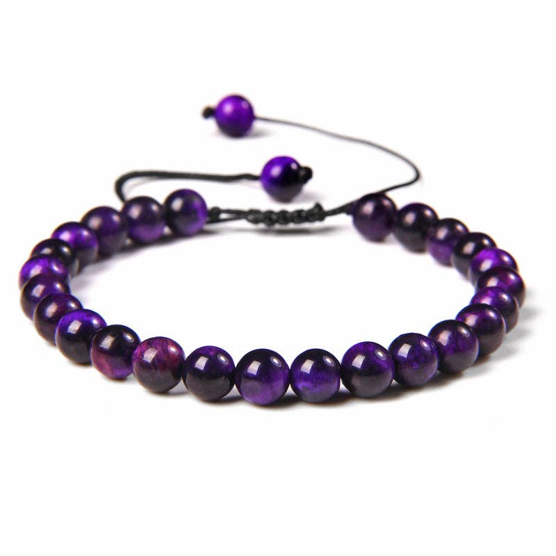 6mm Natural Stone Hand Woven Stretch Bracelets: Blue Peacock, 6mm (stretchable)