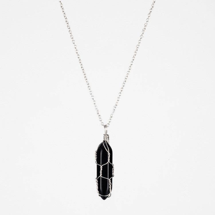 Natural Crystal Raw Stone Healing Necklace in Solid Copper: Silver, Amethyst