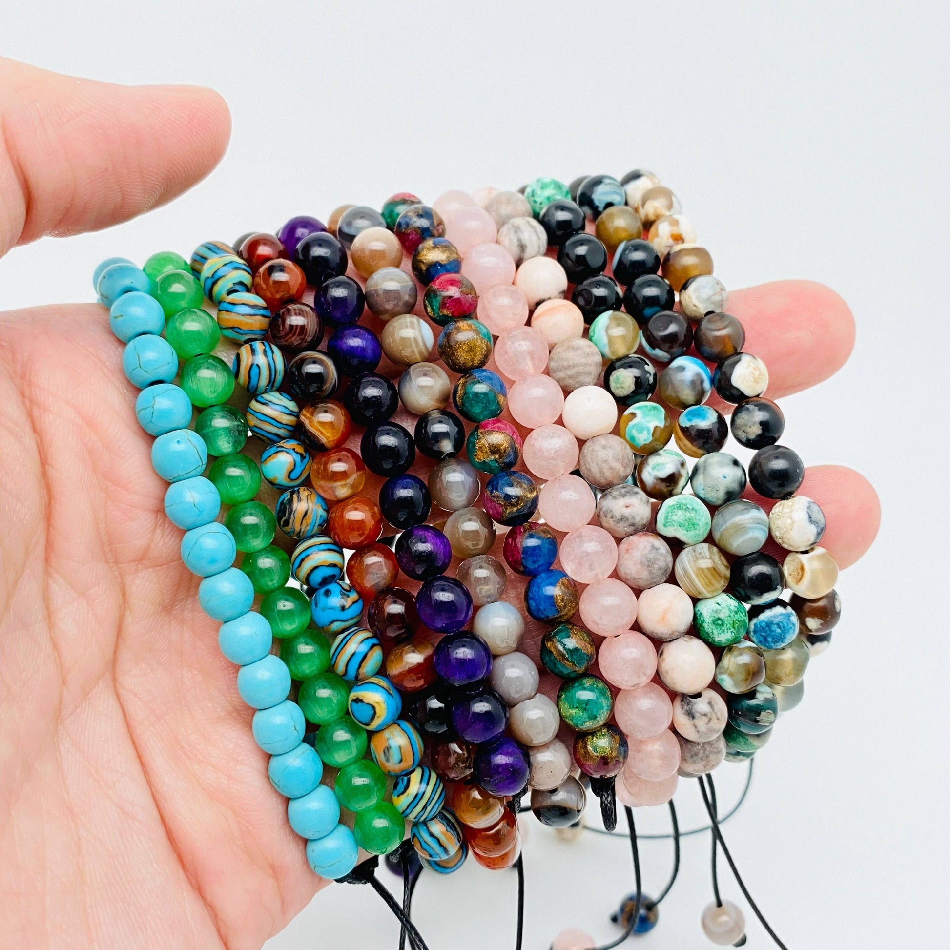 6mm Natural Stone Hand Woven Stretch Bracelets: Imitation turquoise, 6mm (stretchable)