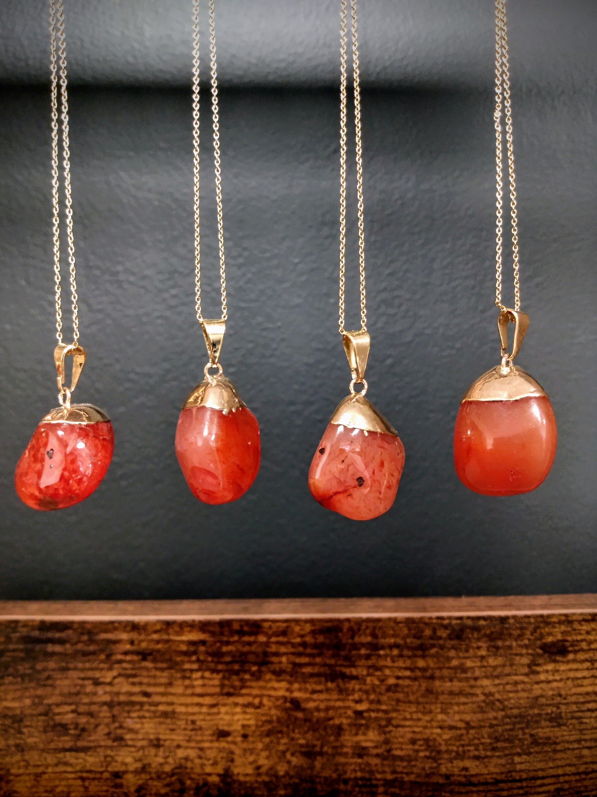 Necklace - Tumbled Carnelian Pendant with Electroplated 24k Gold Cap