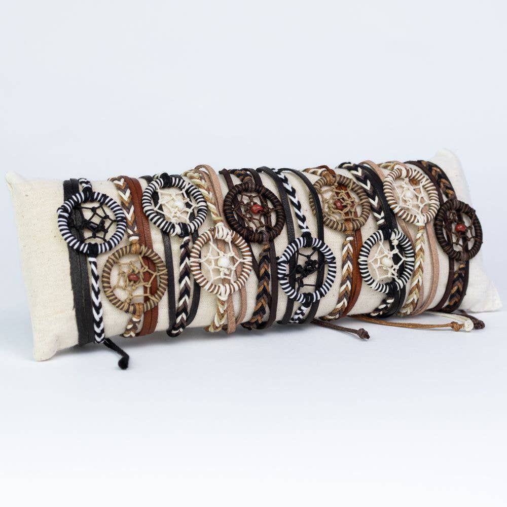 Dream Catcher Leather Pull Bracelet 10pk