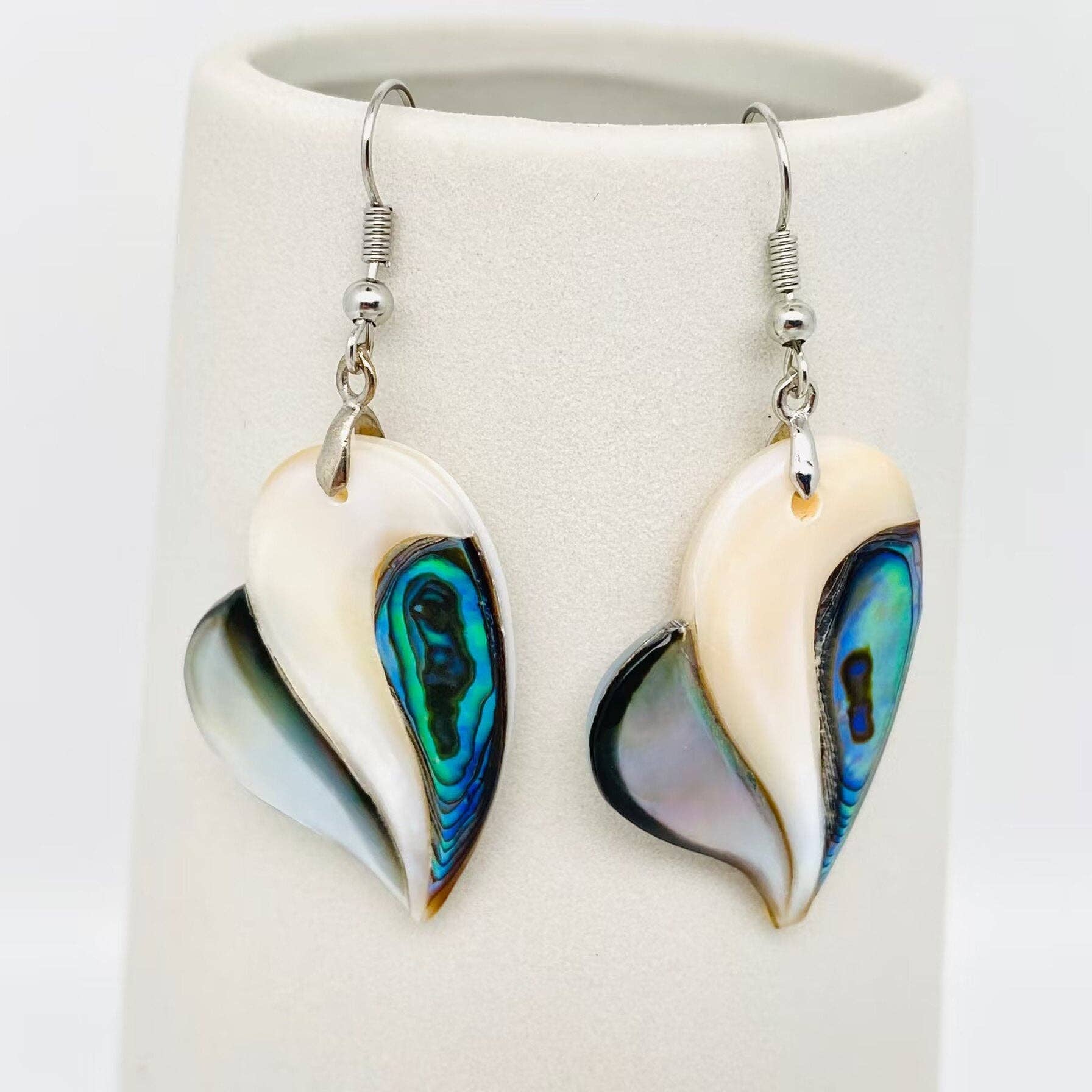 Abalone Shell Pendant Earrings - Asymmetrical Cream Raindrop