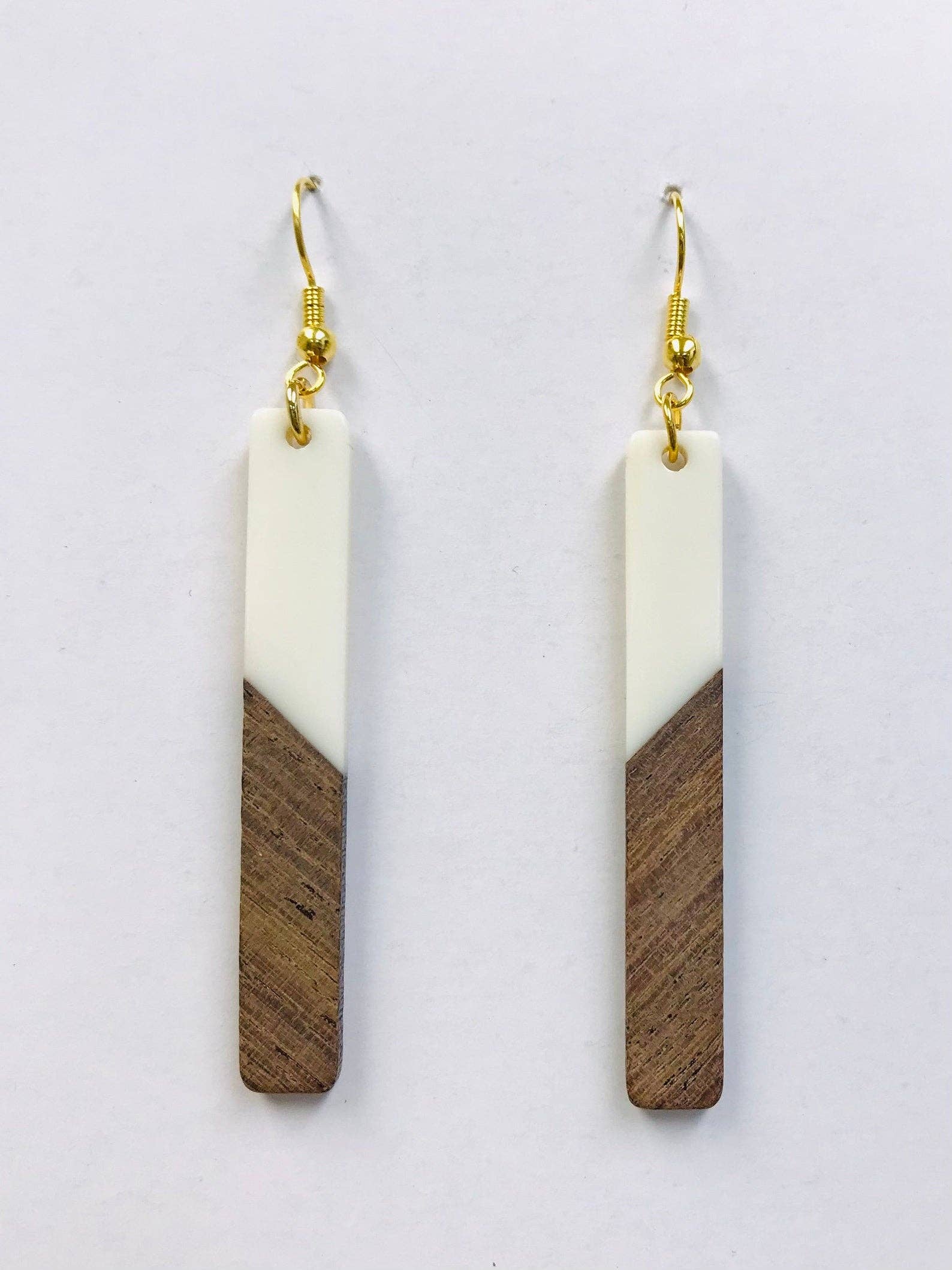 Resin Wood Bar Earrings- White