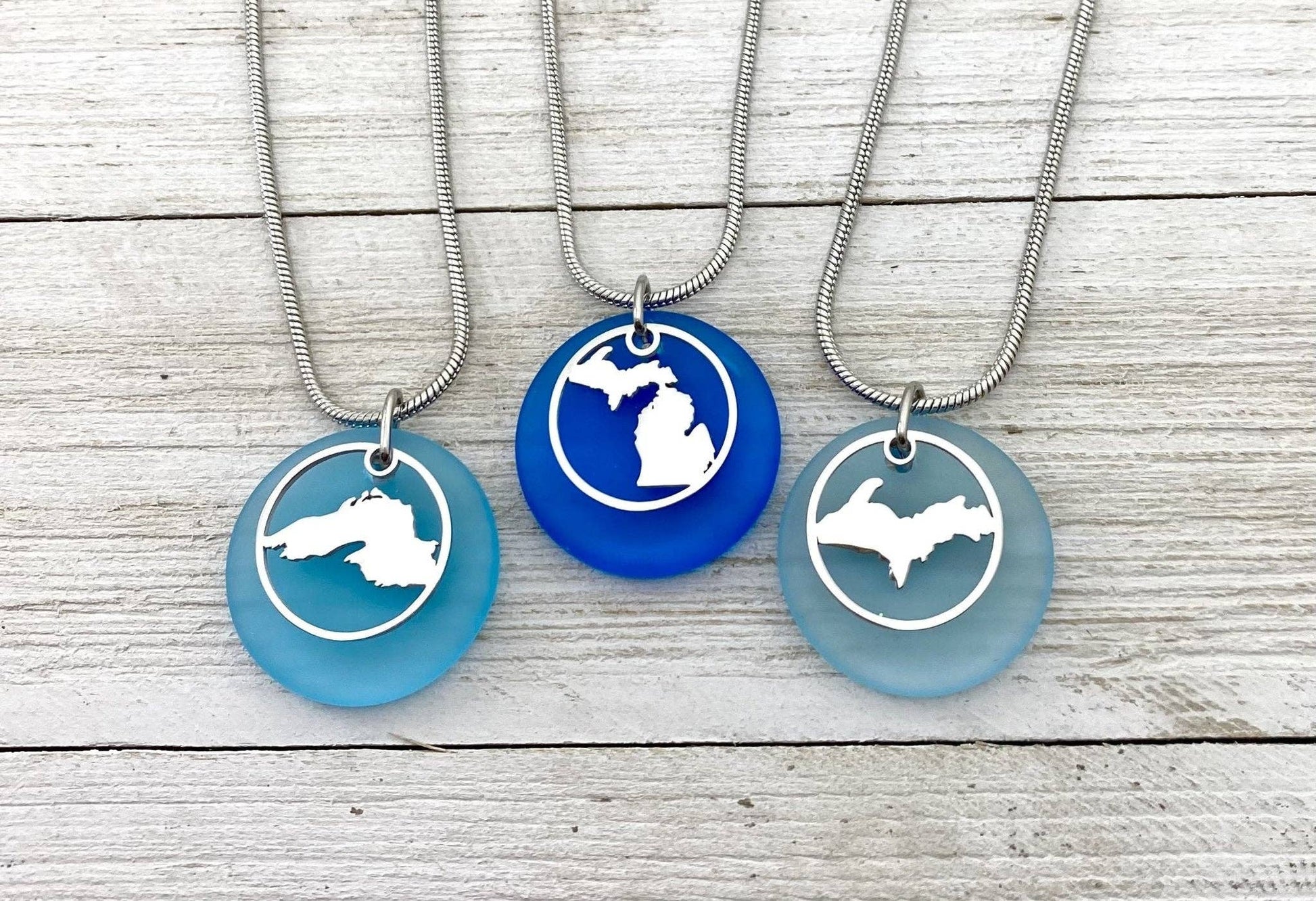 Michigan Beach Glass Pendant: Superior Blue