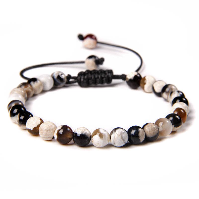 6mm Natural Stone Hand Woven Stretch Bracelets: White pine stone, 6mm (stretchable)