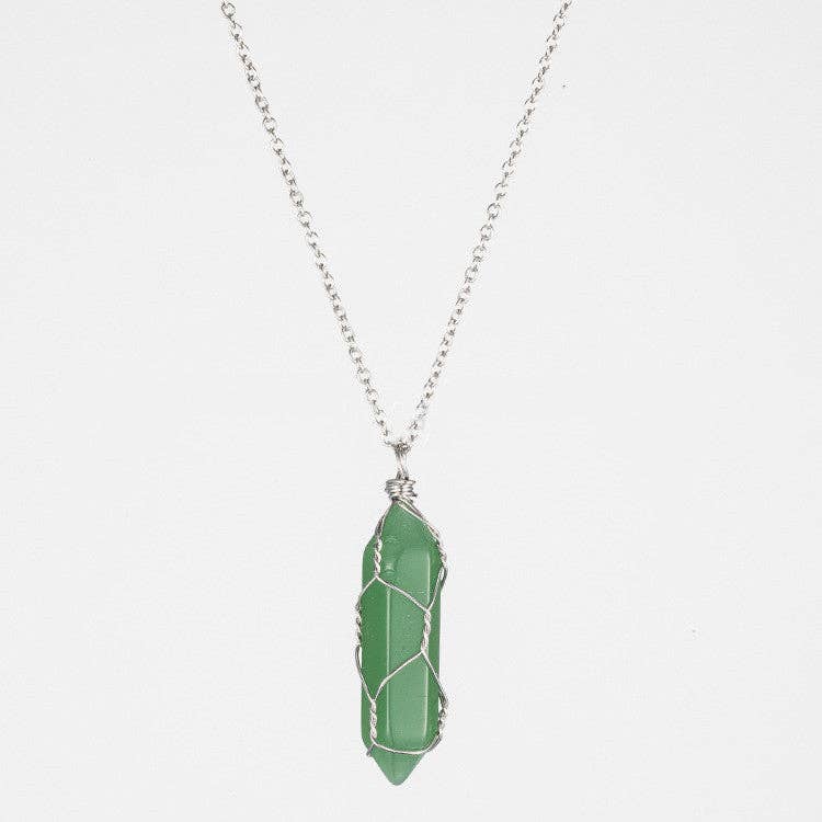 Natural Crystal Raw Stone Healing Necklace in Solid Copper: Silver, Amethyst