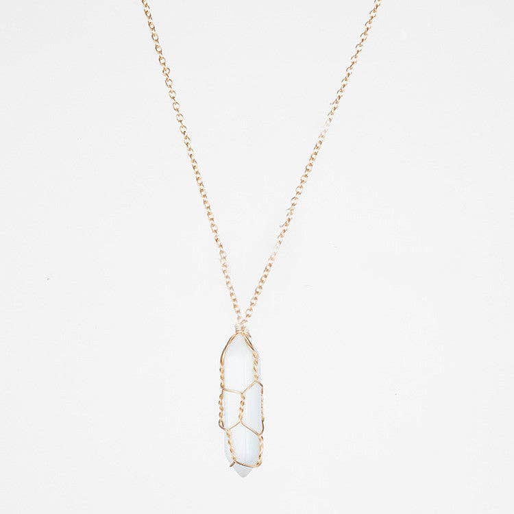 Natural Crystal Raw Stone Healing Necklace in Solid Copper: Silver, Obsidian