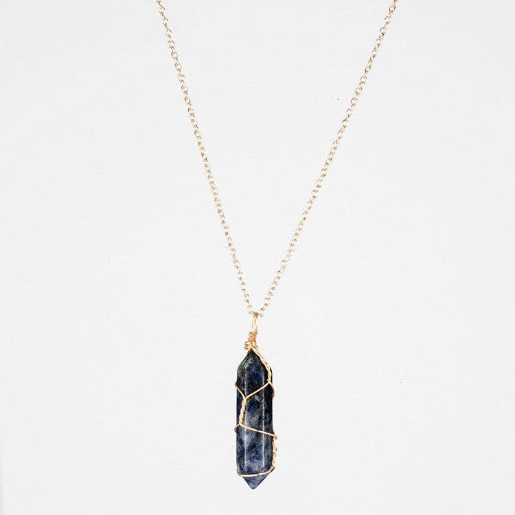 Natural Crystal Raw Stone Healing Necklace in Solid Copper: Silver, Amethyst