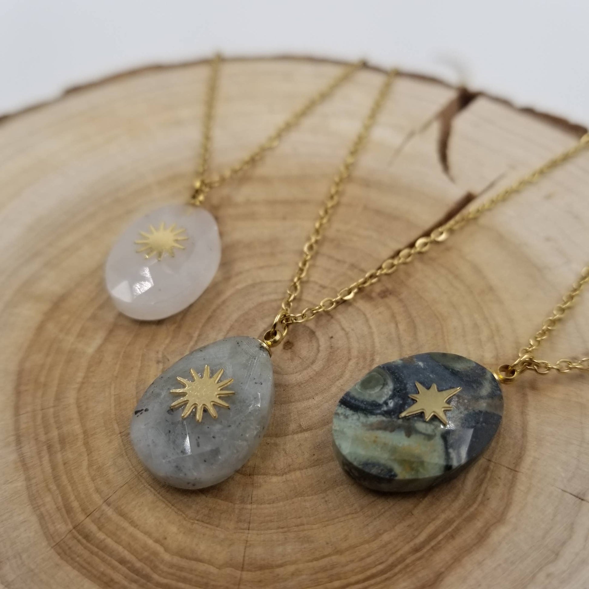 Bright Sun Natural Crystal Necklace: Grey